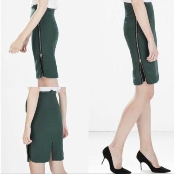Zara Green Exposed Side Zipper Pencil Skirt Knee Length Size Large EUC - Picture 3 of 14